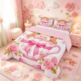 thumbnail image 2 of meiyoeat Ckawaii Highland Cattle Full Size Comforter Sets,Pink Bow Floral Blossom Bedding Comforter Set For Girls,Pink Reversible,3pcs,1 Comforter and 2 Pillowcases, 2 of 7