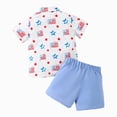 thumbnail image 4 of Boy 4th of July Outfits Toddler Boy Clothing Sets Stylish Flag & Star Print Button Down Shirt with Bow Tie & Shorts 2-Piece Outfit, 4 of 7
