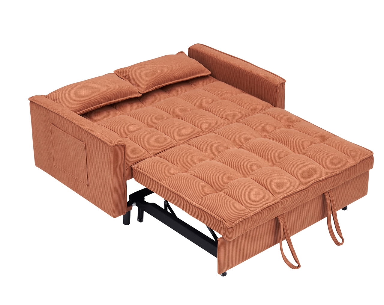 54.3" Corduroy Modular Sectional Sleeper Sofa,Loveseat with Pull Out Bed, Orange – Space-Saving Couch for Living Room, Guest Bed, Apartment