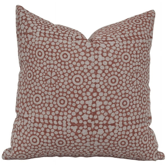 Fabdivine Block Print Throw Pillow Cover, 14x14 Inch Thick Linen Decorative Cushion Cover, Floral Print Boho Design Red Pillow Cover for Sofa and Couch