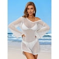 thumbnail image 5 of Alove Women Crochet V Neck Scalloped Bikini Swimwear Hollow Out Swimsuit Cover up Long Bell Sleeve Beach Cover-ups Backless Bathing Suit Cover Ups, 5 of 8