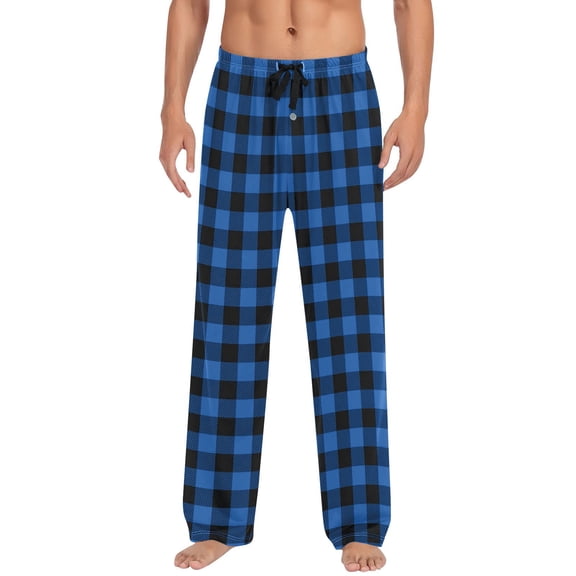 Men’s Buffalo Plaid Pajama Pants Micro Fleece Lounge PJs with Pockets, Elastic Waist, Soft Sleep Pants Royal Blue S