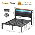 thumbnail image 2 of ChicZhiNest Queen Size Bed Frame with Storage Headboard and LED Light, Metal Platform Bed with Charging Station, Black, 2 of 8