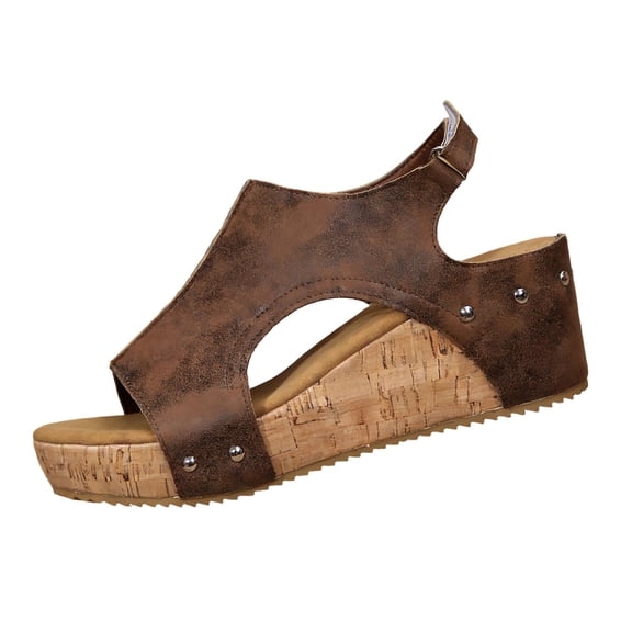 Domuza Orthopedic Sandals for Women Non Slip Slip on Arch Support Flat Wedge Sandals Breathable Orthopedic Slippers 2026 Soft Orthopedic Shoes Brown 7.5(EU-39)