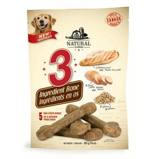Natural Farm 3 Ingredient Bone Dog Treats, Large, 10 Oz. (5 Count)