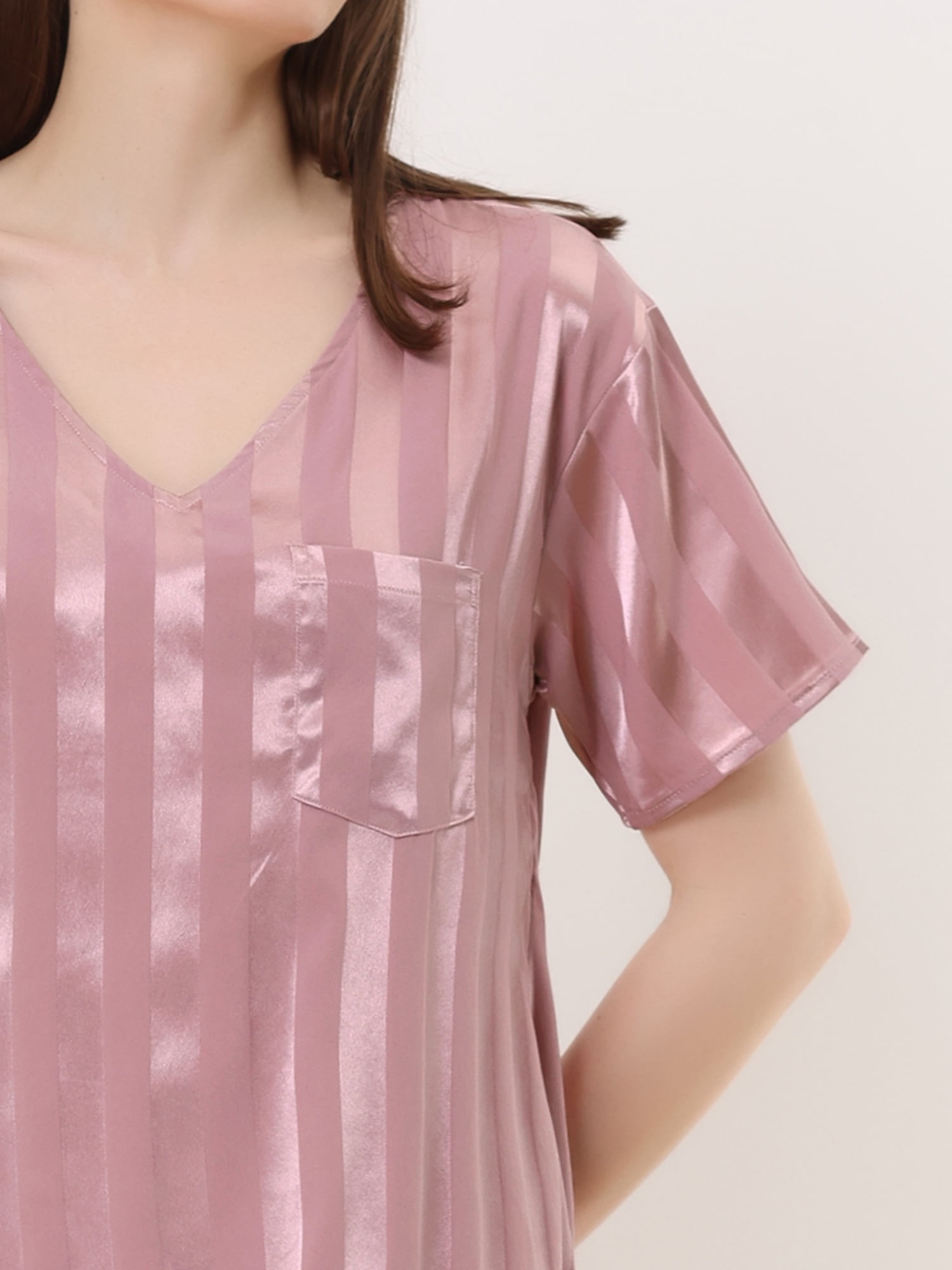 Unique Bargains Women's Pajamas Satin Dress Nightshirt Lounge Sleepwear Nightgown