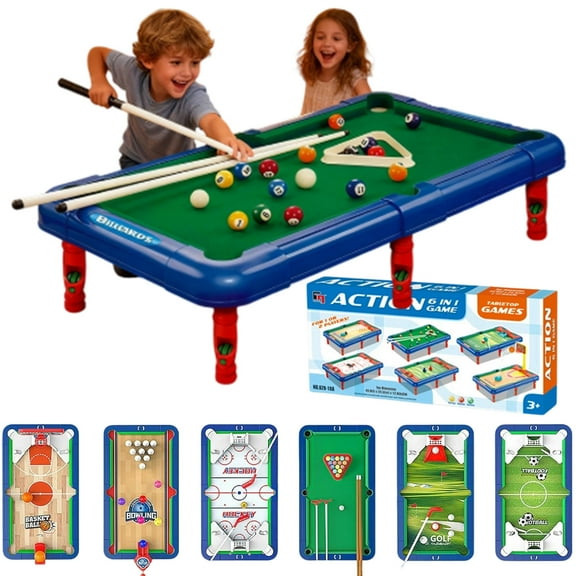 6-in-1 Multi Game Table, 2026 New Portable Multi-Functional Game Set: Features Air Hockey, Bowling, Foosball, Tabletop Pool, Basketball & Golf, Ideal for Family Bonding