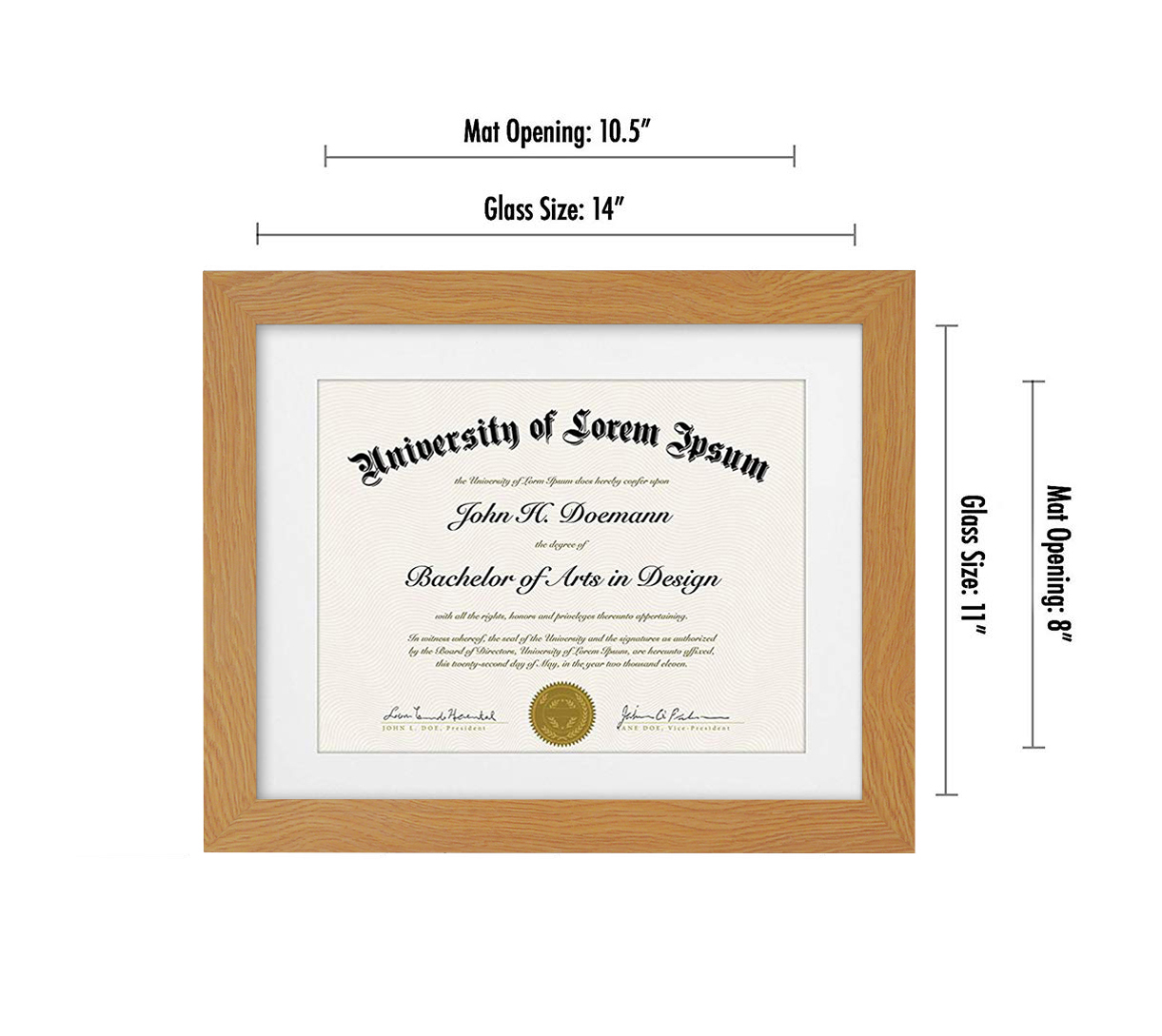 Americanflat 11x14 Oak Diploma Frame - Displays 8.5x11 Diplomas with Mat or 11x14 Inch Without Mat - Shatter-Resistant Glass. Hanging Hardware Included!