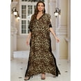 thumbnail image 5 of Womens Leopard Print Kaftan Dress V Neck Batwing Sleeve Loose Maxi Long Boho Caftan for Beach Vacation Party, 5 of 9