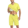 thumbnail image 3 of joogoo Men's Pajama Set Yellow V-Neck Pj Shorts Set 2 Piece Loungewear Sleepwear S, 3 of 7