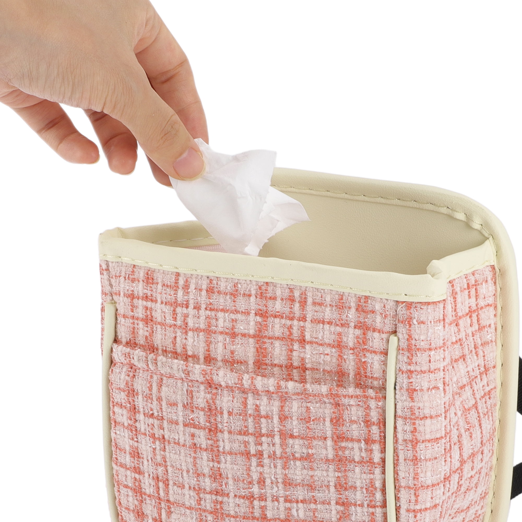 Unique Bargains Car Trash Can Hanging 6.3x3.9x7.1in Bin Fabric 1 Pcs Pink