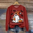 thumbnail image 2 of Kakishop Womens Halloween Shirts : Halloween Ghost Vneck Tshirts Fall Tees T Shirt Long Sleeve Tops,Wine, 2 of 4