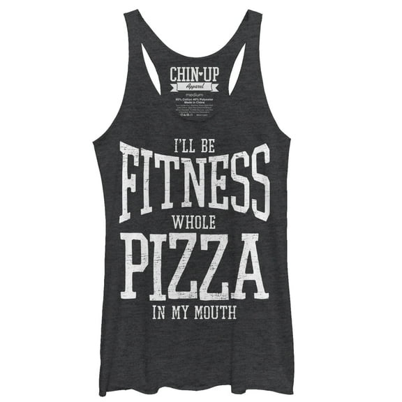 Women's CHIN UP Fitness Whole Pizza  Racerback Tank Top Black Heather Small