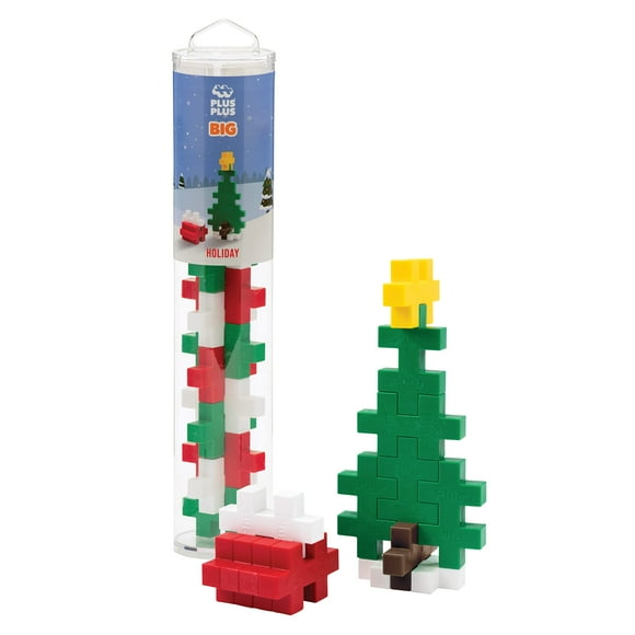 PLUS PLUS Big - Instructed Tube - 15 Piece Holiday Mix - Construction Building STEM/STEAM Toy Interlocking Large Puzzle Blocks for Toddlers and Preschool