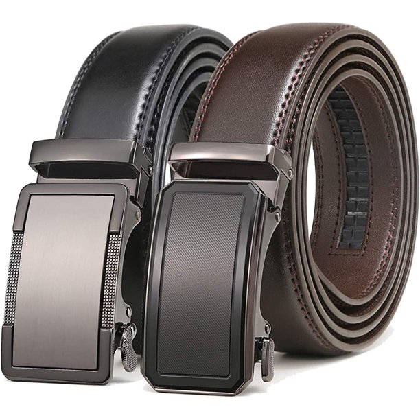 Mens Belt 2 Pack.Leather Ratchet Click Belt Dress with Slide Buckle 1 3