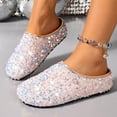 thumbnail image 2 of SEAOPEN Rhinestone Sparkly Slide Sandals,Summer Strappy Flat Slip on Sandals Cross Strap Open Toe Summer Flat Shoes Size 7 Purple, 2 of 8