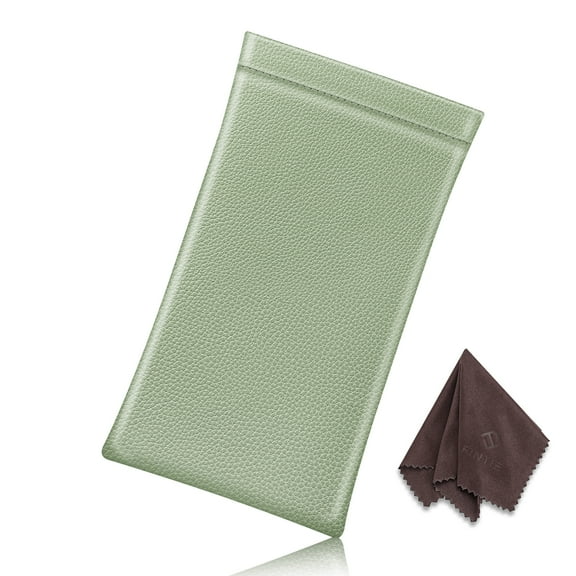 Fintie Squeeze Top Eyeglasses Pouch with Cleaning Cloth, Leather Soft Glasses Case Anti-Scratch Sunglasses Bag, Sage Green