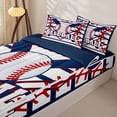 thumbnail image 3 of Castle Fairy Baseball Print Zipper Full Size Comforter Sets with Fitted Sheet and 2 Pillowcases, Geometric Stripes Zipper Bedding Set, Red Navy,4pcs,Navy Blue Reversible, 3 of 6