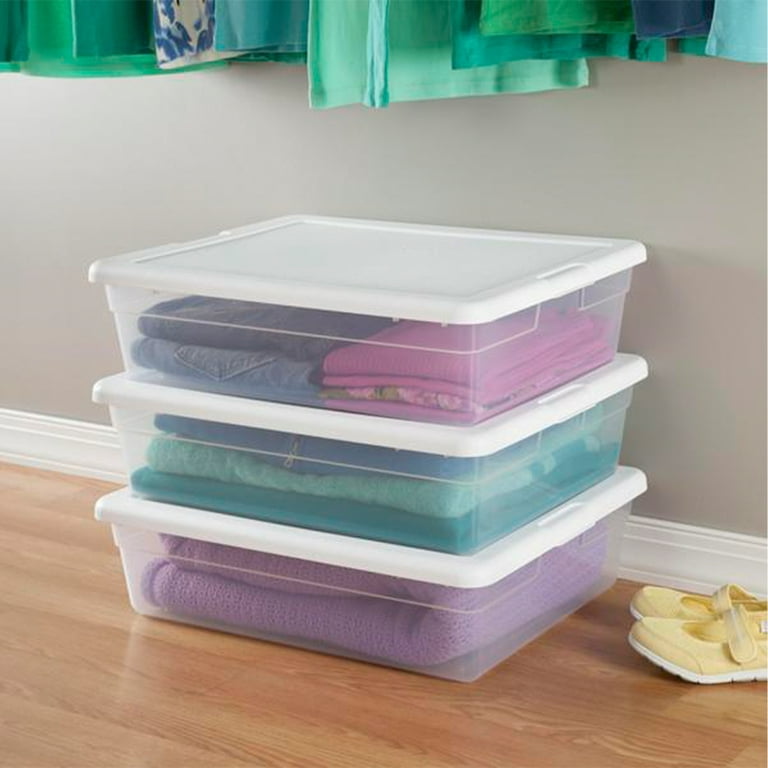 Sterilite 28 Qt Clear Stackable Under Bed Organizer Storage Container, (10  Pack)