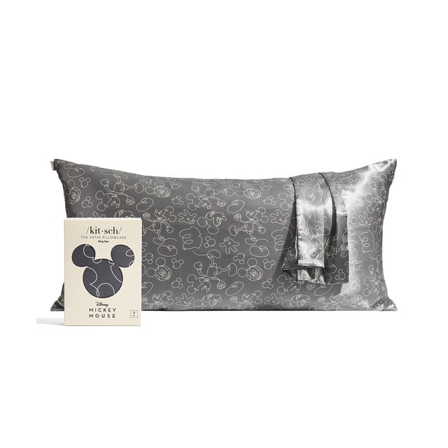 Kitsch Disney Mickey Mouse Satin Pillowcase with Zipper Softer Than Silk, Cooling Pillow Case for Hair & Skin, Wrinkle-Free, Machine Washable, King Size (19x36)