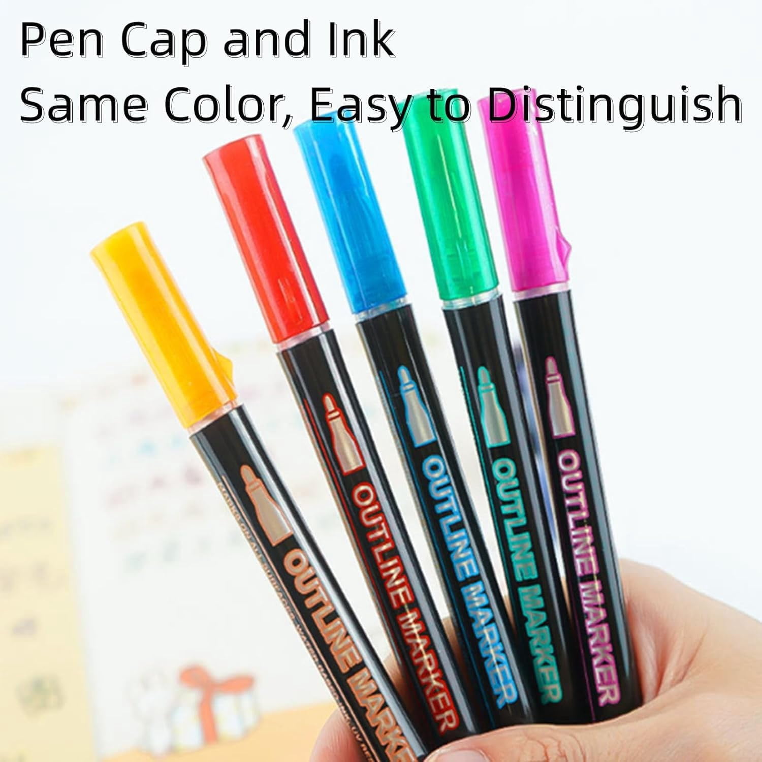 Dreamy Sparkle Dual-Line Contour Pen Set with Metallic Outline, Double Line Outline Art Pen, Quick-Dry Ink for Drawing, Coloring & DIY Crafts