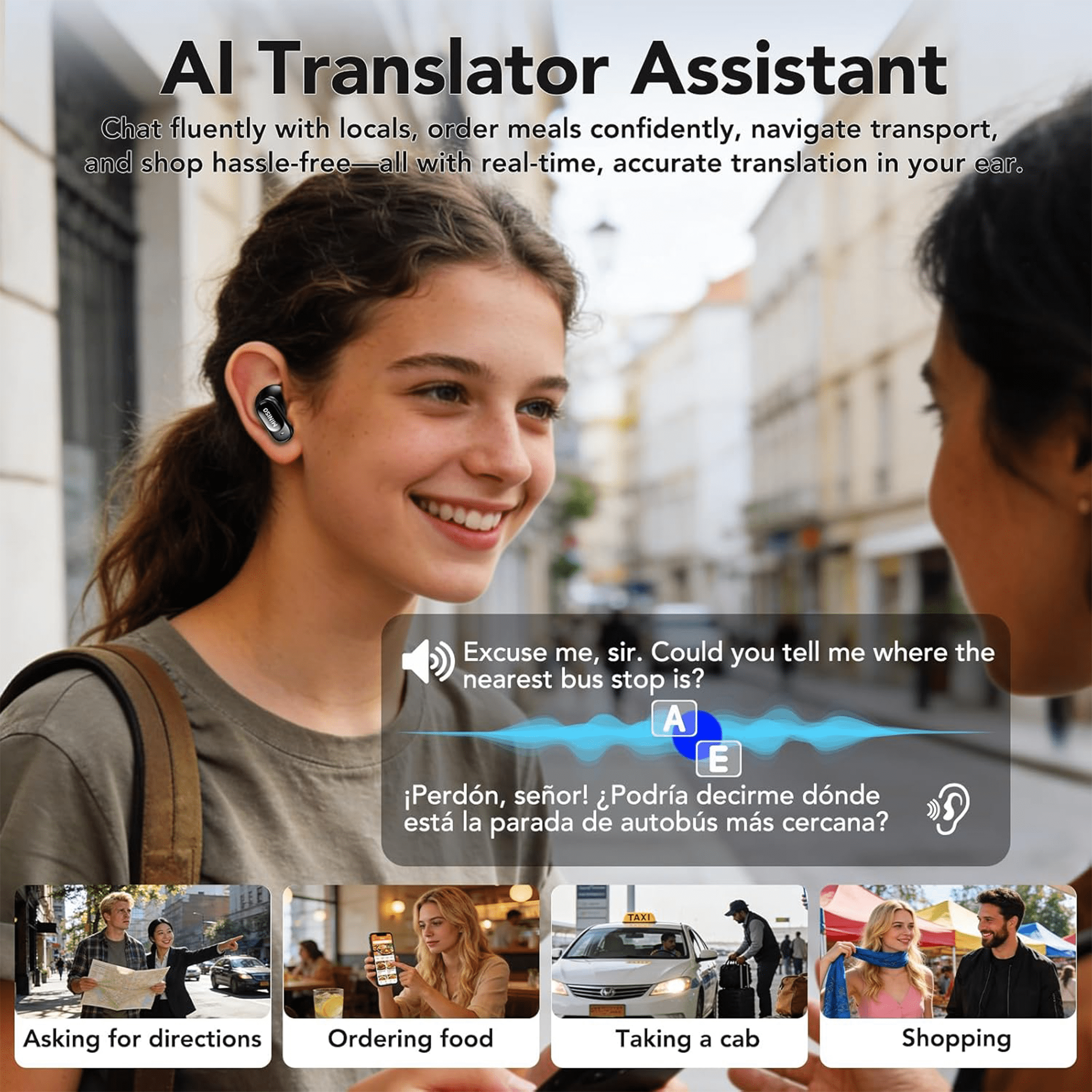 MINISO MS105 AI Translation Earbuds Real Time Wireless Headphone Support 135 Languages with APP Noise Cancelling