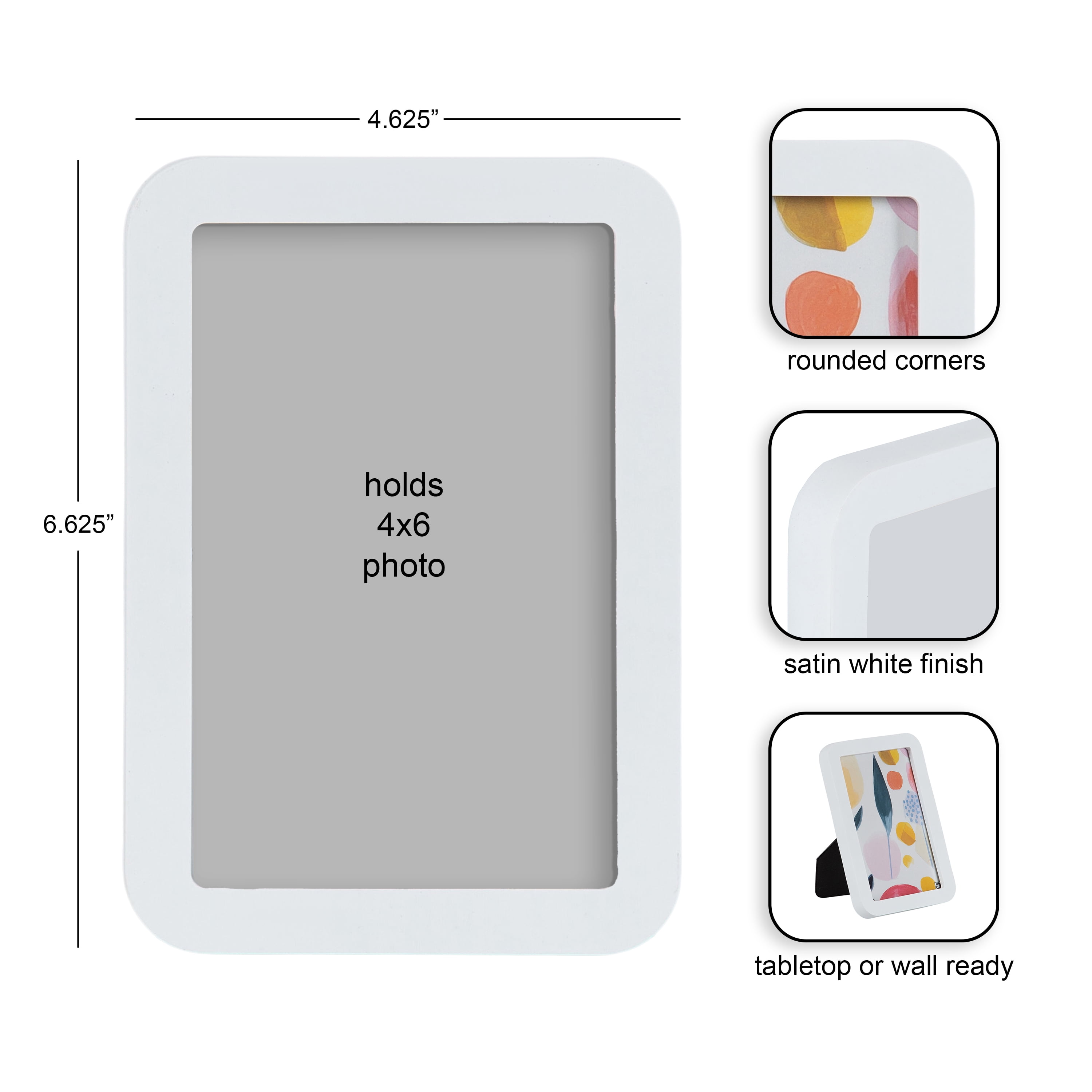DesignOvation 4x6 Rounded Basic White Decorative Tabletop Picture Frame