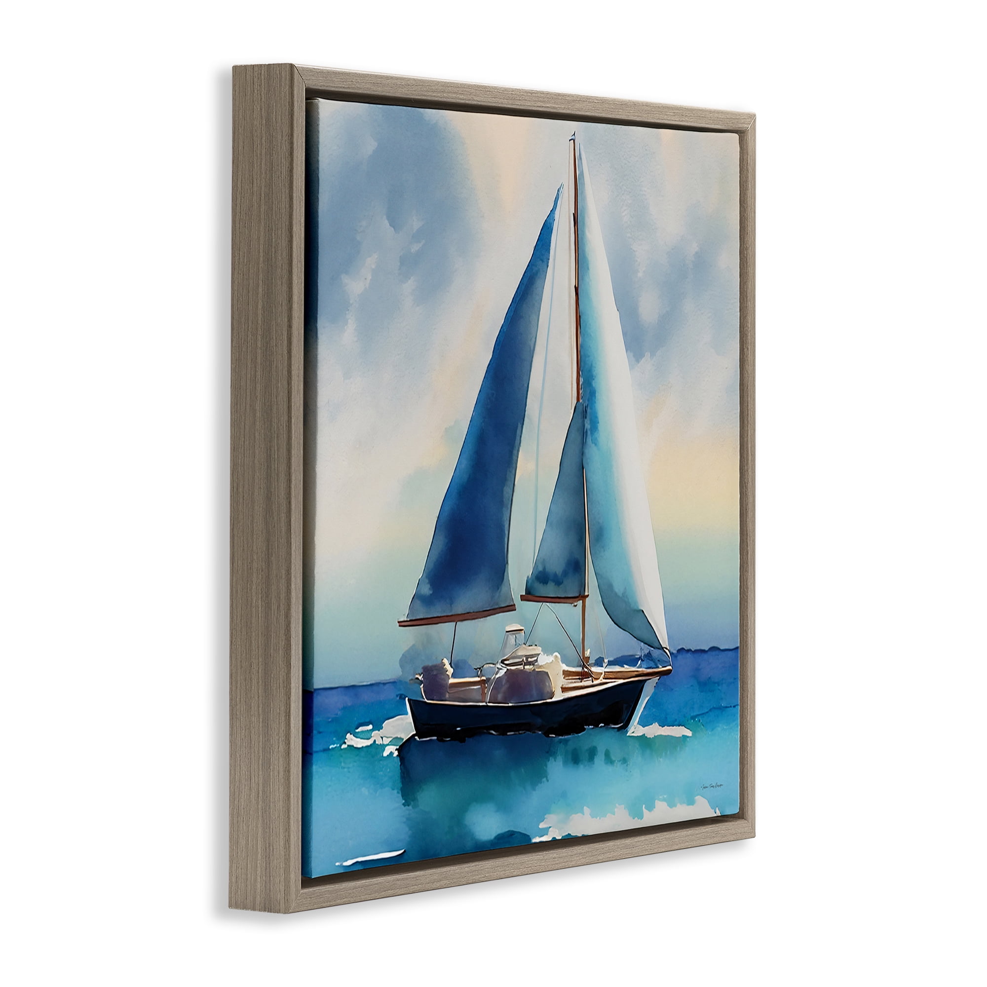 Stupell Industries Watercolor Style Sailboat Nautical & Beach Painting Brown Floater Framed Canvas Art Print Wall Art, 25 x 25