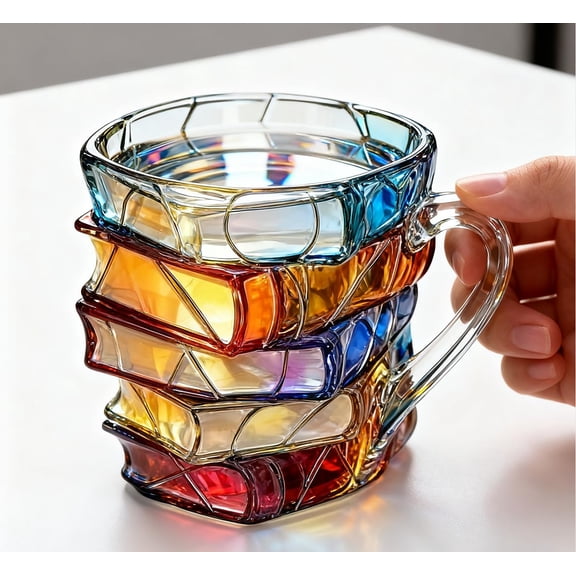 3D Stacked Books Glass Mug, 12oz Heat Resistant Coffee Cup, Unique Book Lover Gift for Readers, Dishwasher Safe Tea Mug for Home Office