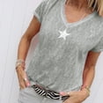 thumbnail image 3 of Camiseta Mujer Cuello En V Manga Corta Top suelto Estampado Chica Verano Top, Gris, L Eigraketly AP001862-11, 3 of 4