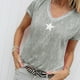 thumbnail image 3 of Camiseta Mujer Cuello En V Manga Corta Top Suelto Estampado Chica Verano Top, Gris, S Methold AP001862-09, 3 of 4