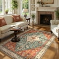 thumbnail image 4 of Lahome 3'x5' Area Rugs for Living Room,Machine Washable Rugs,Low Pile Non Slip Vintage Floral Print Rug Carpet for Entryway,Hallway,Kitchen,Home Decor,Geometric Tribal, 4 of 13