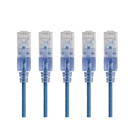 Monoprice Cat6A Ethernet Patch Cable - 2 Feet - Blue | Network Internet Cord - (5 Pack) RJ45, Stranded, UTP, Pure Bare Copper Wire, 30AWG - SlimRun Series