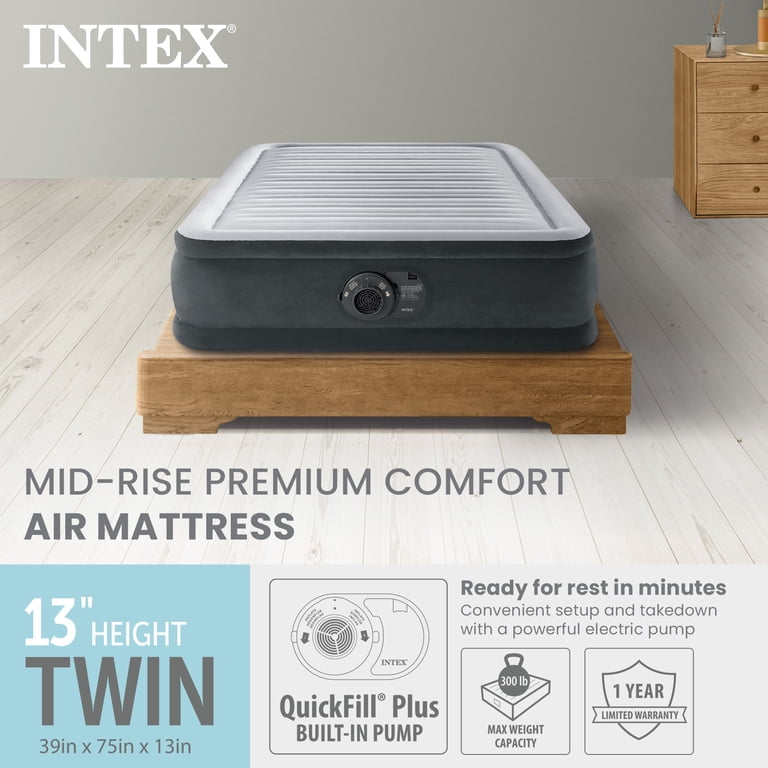Intex, Comfort Deluxe Dura-Beam Plush Twin Airbed with Built-In