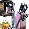 thumbnail image 1 of Knife Set, 7-Piece Kitchen Knives Set with Block Pro Stainless Steel for Kitchen Damascus Knives Set with Built-in Knife Sharpener for Chefs Family, 1 of 1