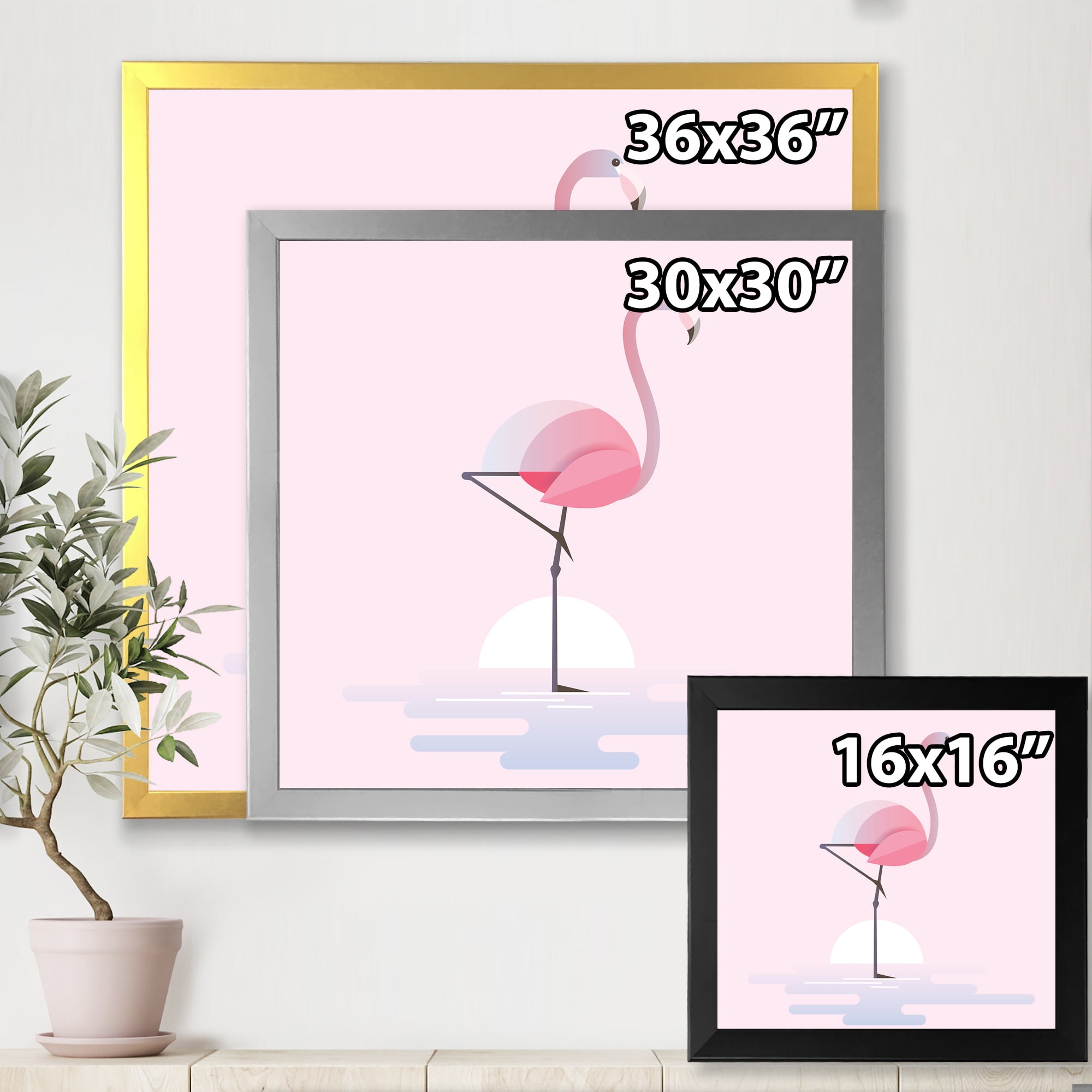 Designart 'Standing On One Toes Pink Flamingo' Farmhouse Framed Art Print
