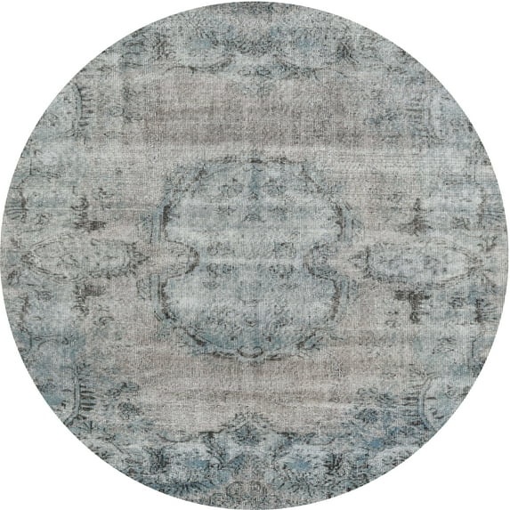 Ahgly Company Machine Washable Indoor Round Traditional Silver Gray Area Rugs, 4' Round