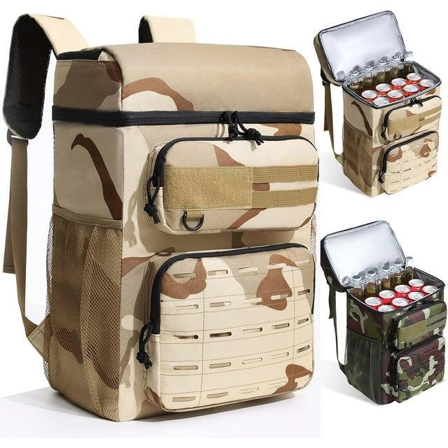 Cooler Backpack, 30 Cans Insulated Backpack Cooler, Tactical Double Deck Leakproof Cooler Bag, Picnic Lunch Backpack