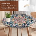 thumbnail image 5 of Beige Dark Blue Red Orange Flower Round Fitted Table Cover Ethnic Middle East Vintage Retro Waterproof Table Cloth with Elastic Edge Wipeable Tablecloth for Picnic Camping Party Fits 36"-44" Diameter, 5 of 8