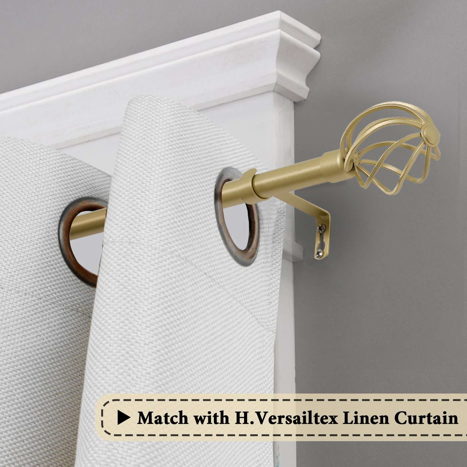 H.VERSAILTEX Adjustable Twist Cage Single Curtain Rod Set 3/4in Diameter 66-120in , Gold