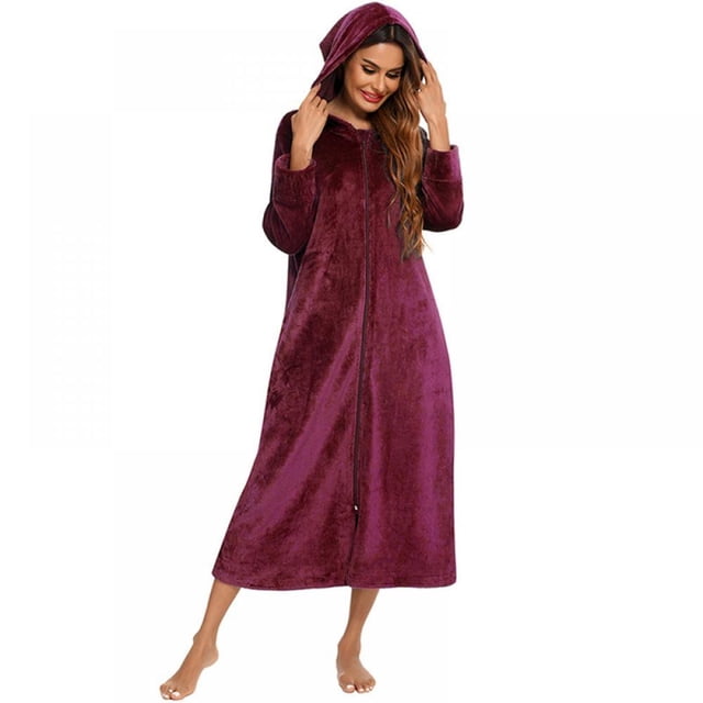 Peignoir à Capuchon en Molleton pour Femmes - Longue Robe Pelucheuse P-2TG