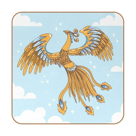 

OWNTA Phoenix and Sky Pattern Premium 6-Piece Square Coaster Set in Microfiber Leather - Non-Slip & Absorbent Cup Mats