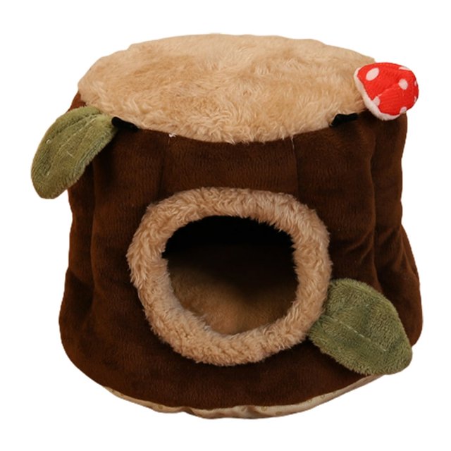 HLONK Stump Design Guinea Pig Nest Comfortable Flannel Squirrel Bed for Small Animals