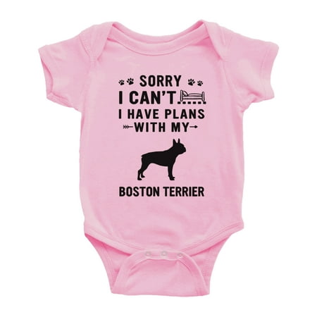 

Sorry I Can t I Have Plans With My Boston Terrier Love Pet Dog Cute Baby Romper (Pink 18-24 Months)