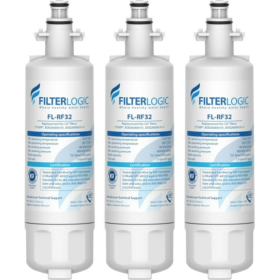 Filterlogic 469690 ADQ36006101 Refrigerator Water Filter, Replacement for LG® LT700P®, Kenmore® 9690, 46-9690, 469690, ADQ36006102, LT700PC, WSL-3, LFXS30766S, LFXC24726D, Pack of 3