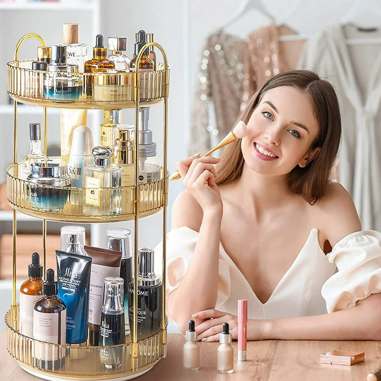 Rotating Makeup Organizer for Vanity 3 Tier, High-Capacity Skincare Clear  Make Up Storage Perfume Organizers Cosmetic Dresser Organizer Countertop  360