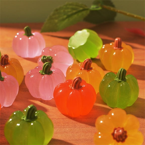 Monebena 15 Pcs Luminous Mini Pumpkin Fall Resin Pumpkin Bulk Halloween Glow in The Dark Tiny Mini Pumpkin Figures Fall Pumpkin Decoration for Home Table Dollhouse Garden Autumn Party Decor