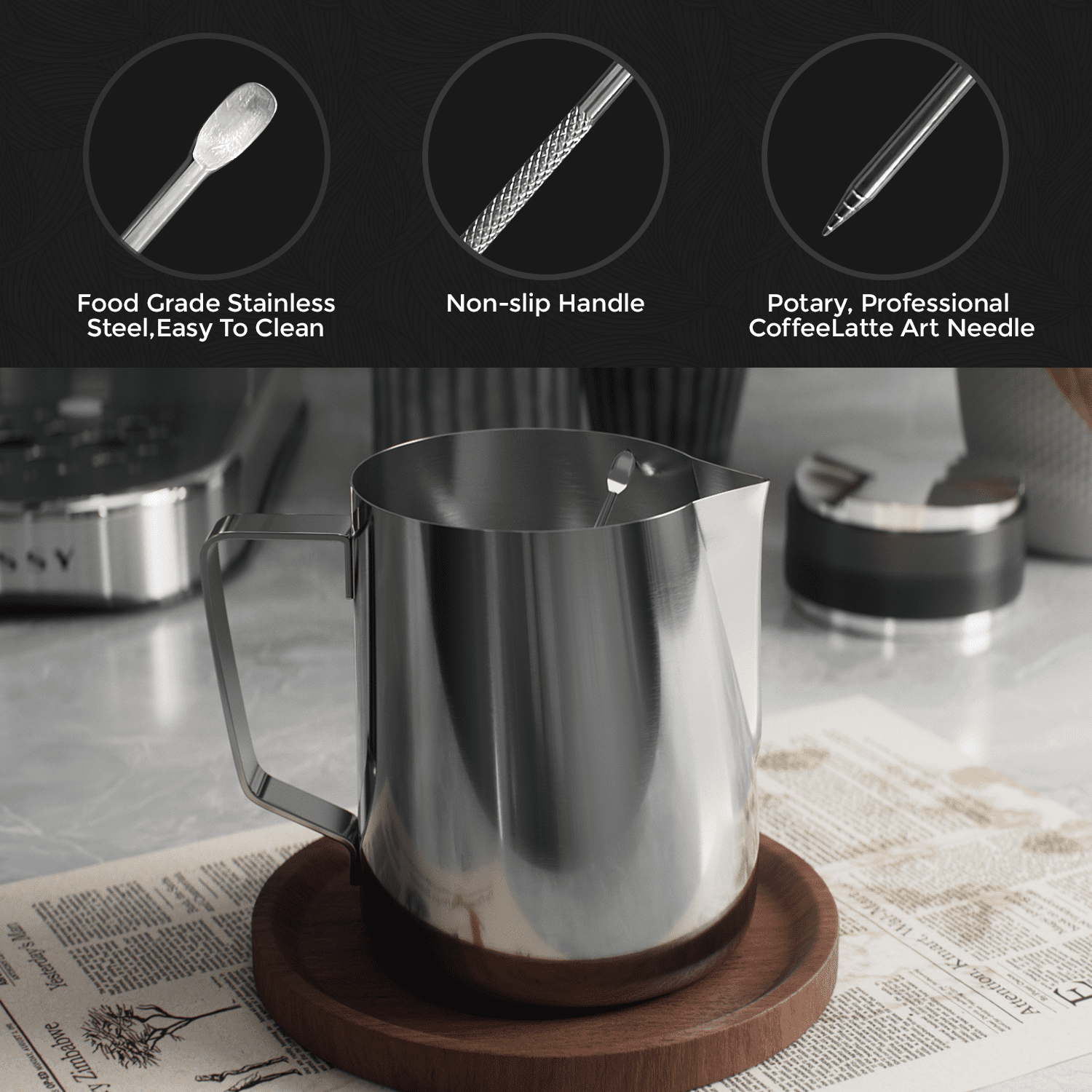 Milk Frothing Pitcher 20 OZ Frothing Jug 304 Stainless Steel Pitcher 600ML Espresso Steaming Pitcher for Latte Arts/Espresso/Cappuccino