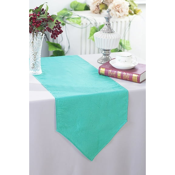 Wedding Linens Inc. (2pcs) 13"x108" Crushed Crinkle Taffeta Table Runner - Pool Blue