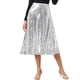 thumbnail image 1 of Falda midi de cóctel brillante y con lentejuelas de cintura alta para mujeres INSPIRE CHIC XS Plata, 1 of 5